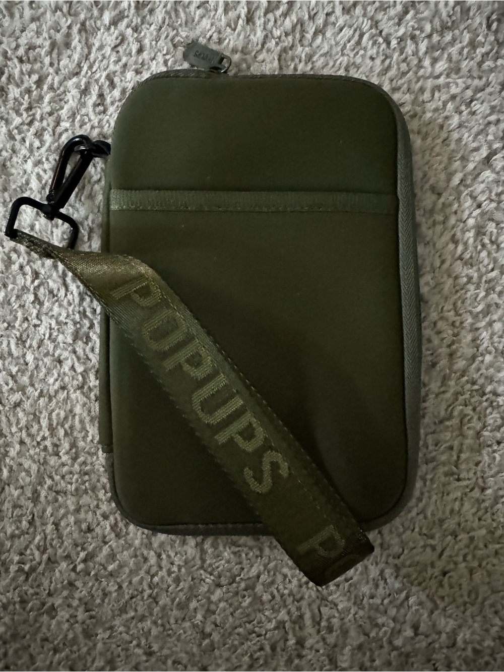 Olive Green Phone Pouch Wallet Neoprene with Strap